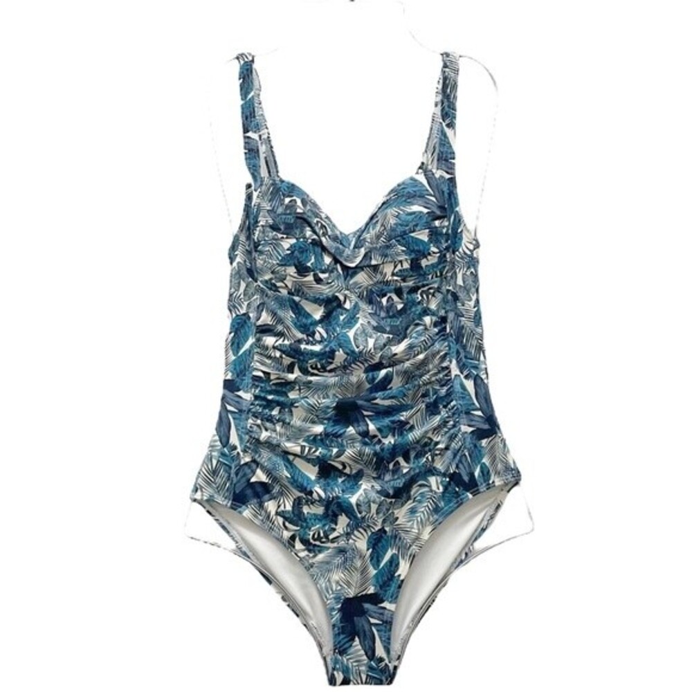 Nip Tuck One Piece Swimsuit Teal Tropical Palm Print Women’s Size 4 Bathing Suit
